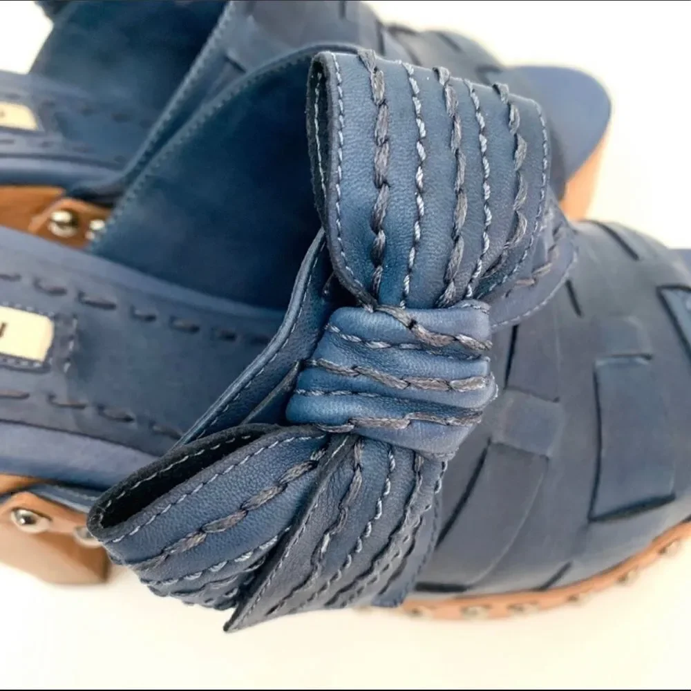 NEW! Miu Miu Blue Leather Platform Sandals Sz 7.5